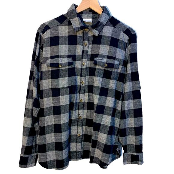 COLUMBIA Button Up Shirt Women’s XL Black Gray Check 2 Pockets Cotton Blend. - Picture 1 of 10